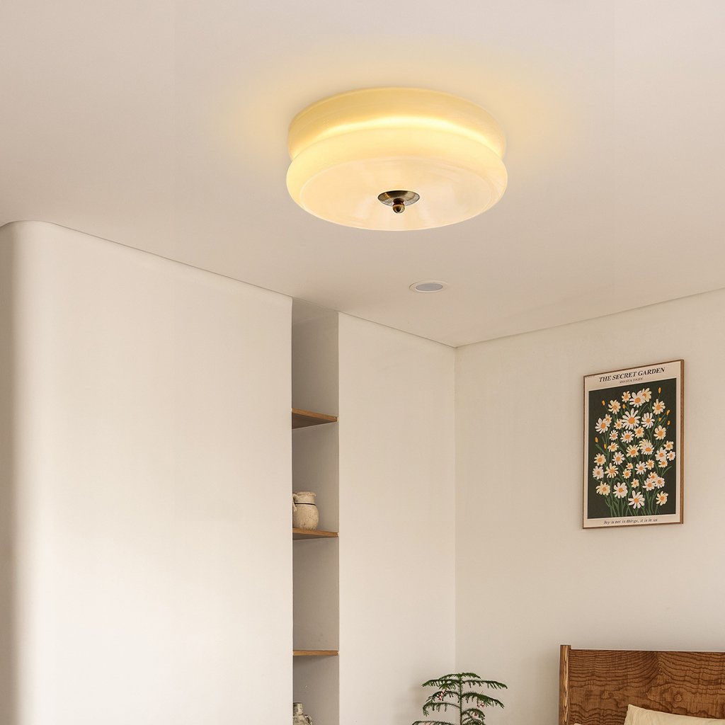 Lea Art Deco Round Ceiling Lamp - Elegant Glass Flush Mount Lighting