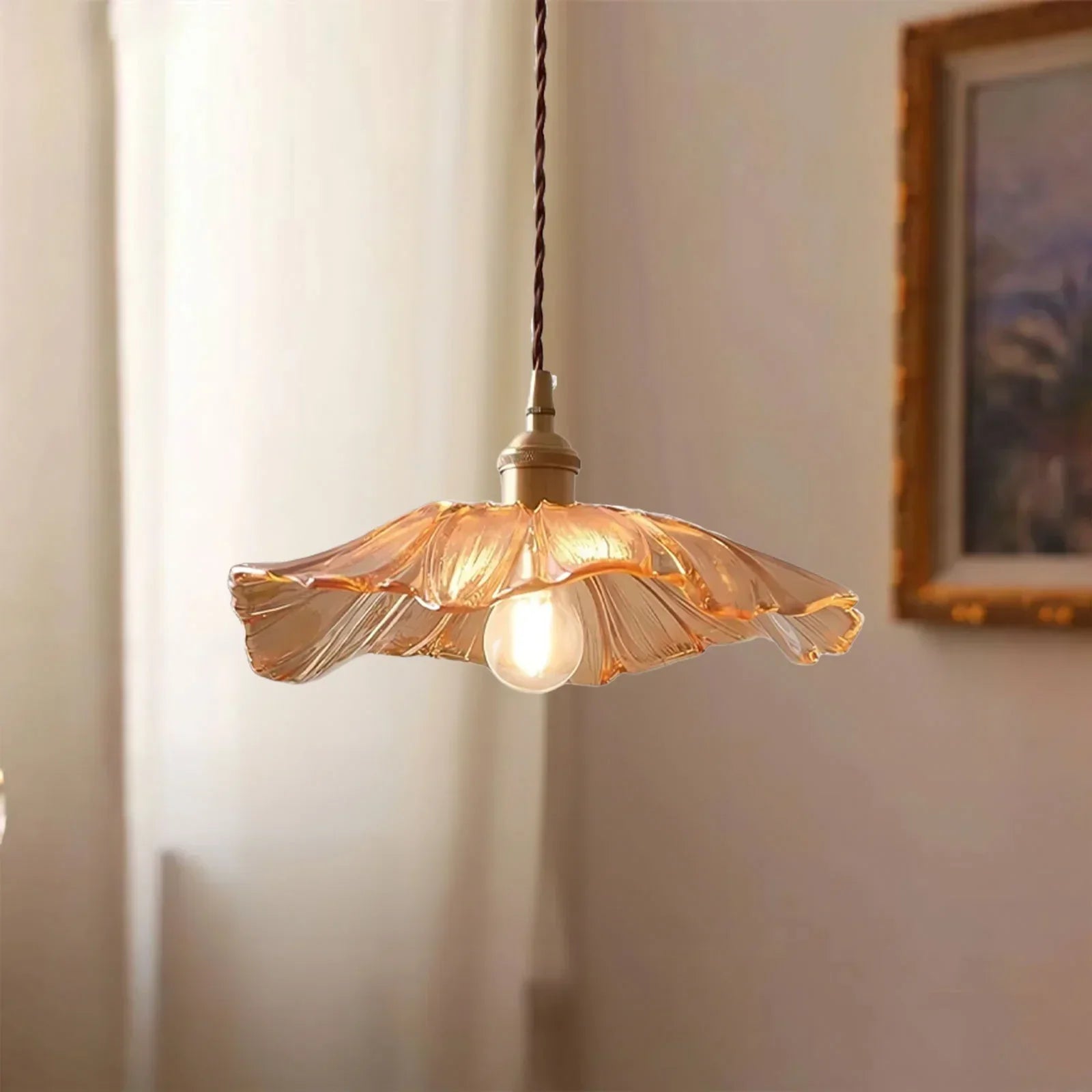 Dennehy Lotus Retro Glass Pendant Light - Vintage Mid-Century Floral Lamp
