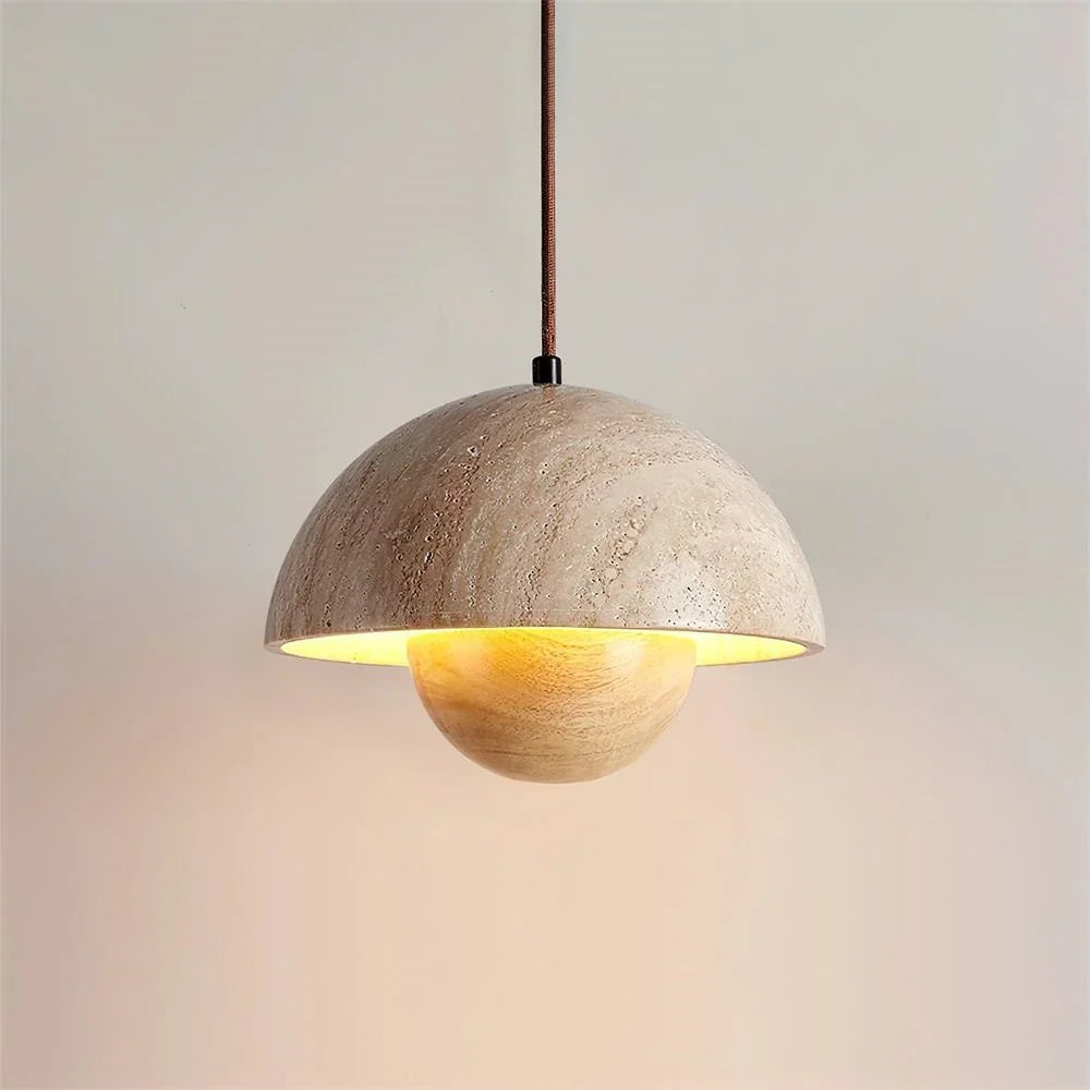 Lysandra Japandi Travertine Stone Pendant Light | Minimalist Natural Stone