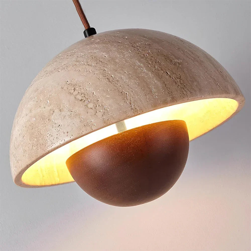 Lysandra Japandi Travertine Stone Pendant Light | Minimalist Natural Stone