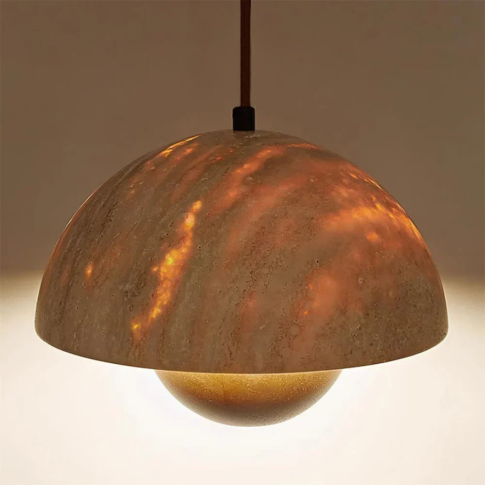 Lysandra Japandi Travertine Stone Pendant Light | Minimalist Natural Stone