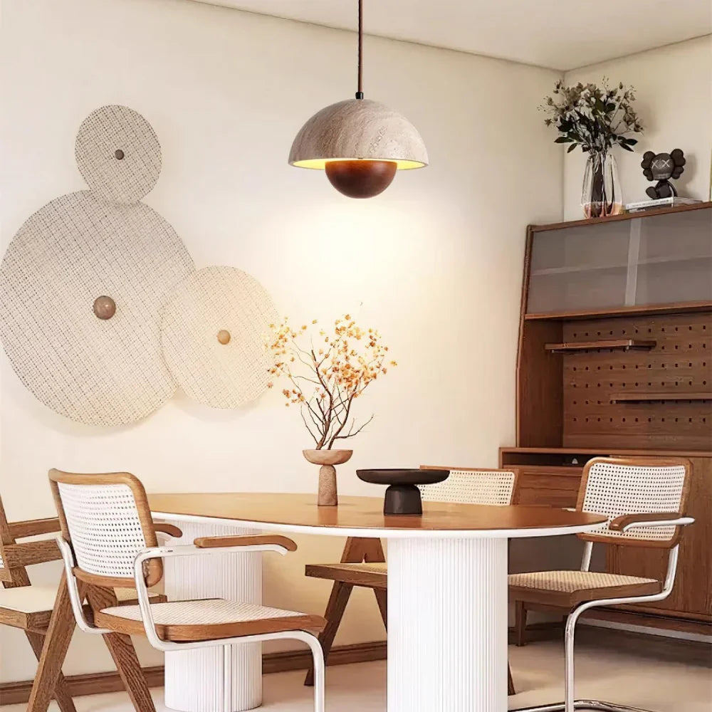 Lysandra Japandi Travertine Stone Pendant Light | Minimalist Natural Stone