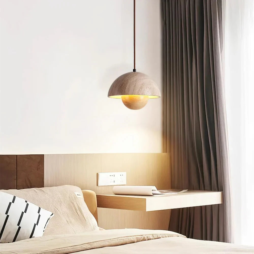 Lysandra Japandi Travertine Stone Pendant Light | Minimalist Natural Stone