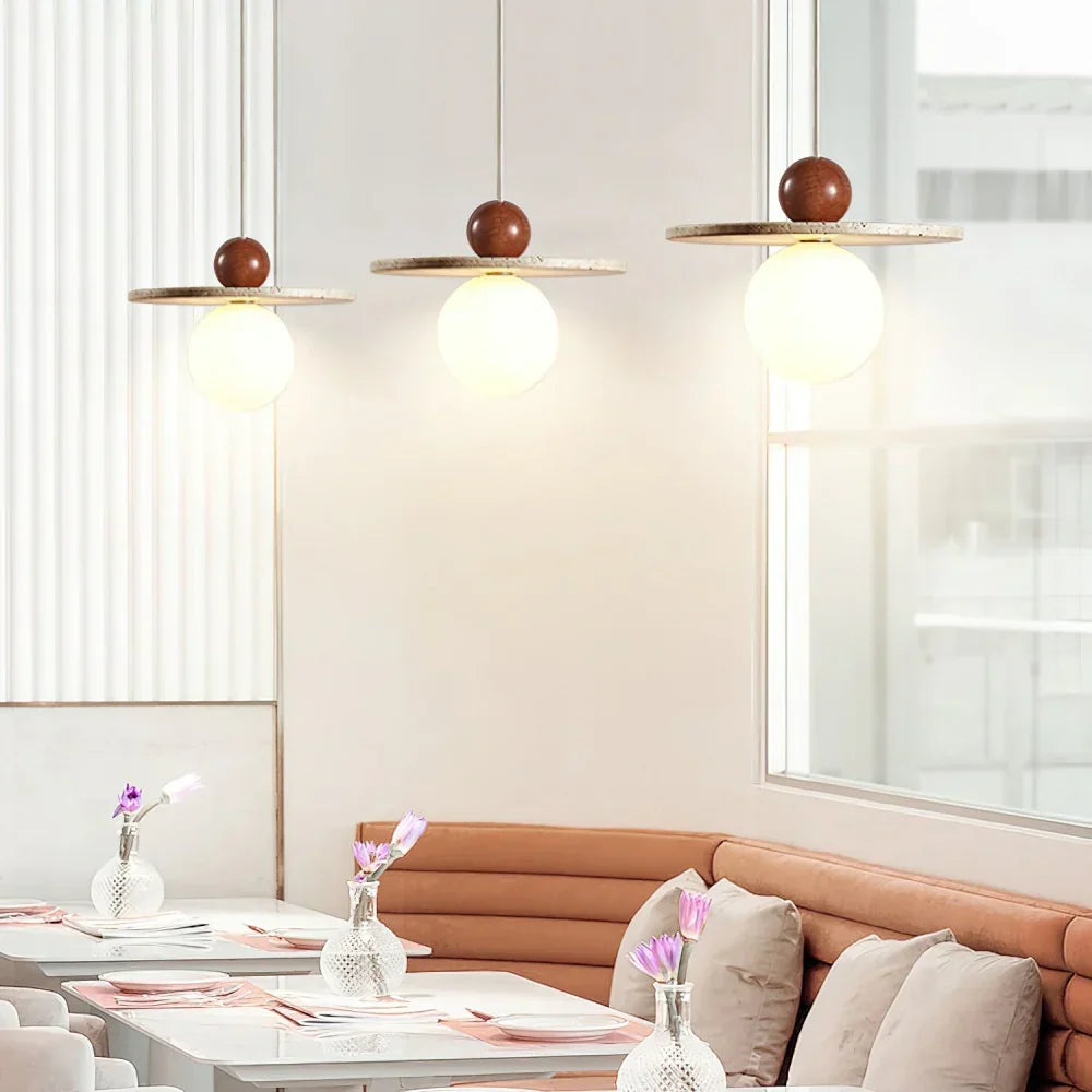 Lysira Scandinavia Travertine Disc Pendant Light | Minimalist Stone Lamp
