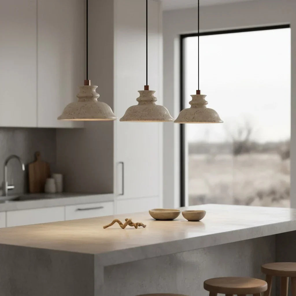 Maja Wabi-Sabi Travertine Bell Pendant Light | Natural Stone Hanging Lamp