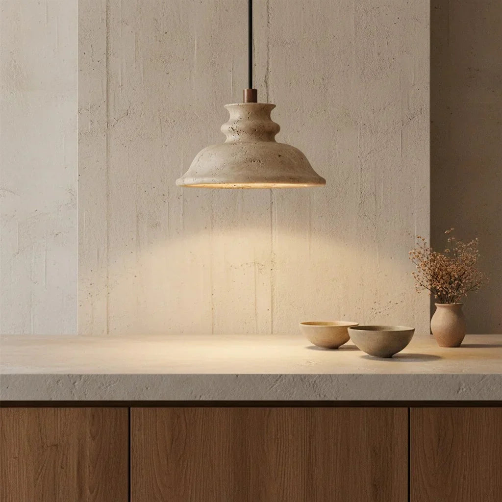 Maja Wabi-Sabi Travertine Bell Pendant Light | Natural Stone Hanging Lamp