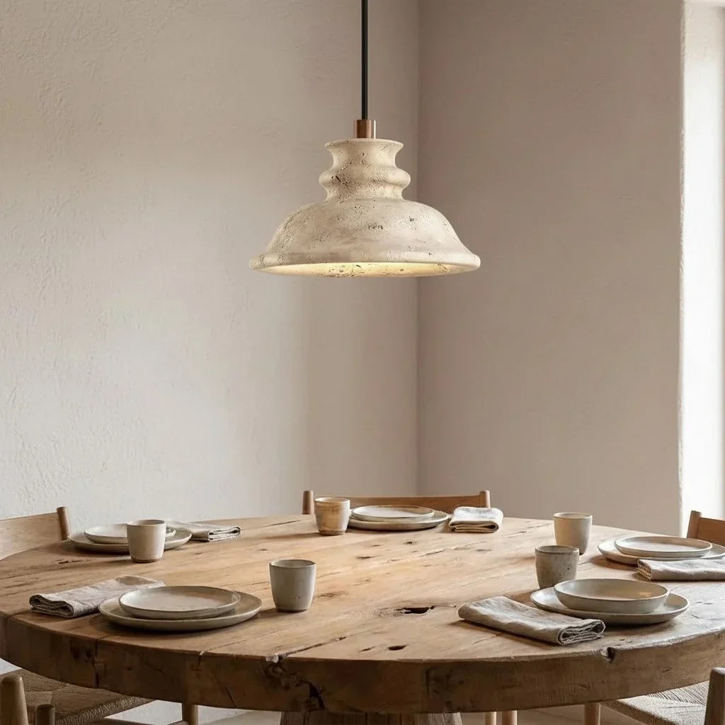 Maja Wabi-Sabi Travertine Bell Pendant Light | Natural Stone Hanging Lamp