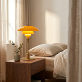 Mid-Century Modern Tiered Glass Mushroom Table Lamp | Amber & Brass Bedside Desk Light