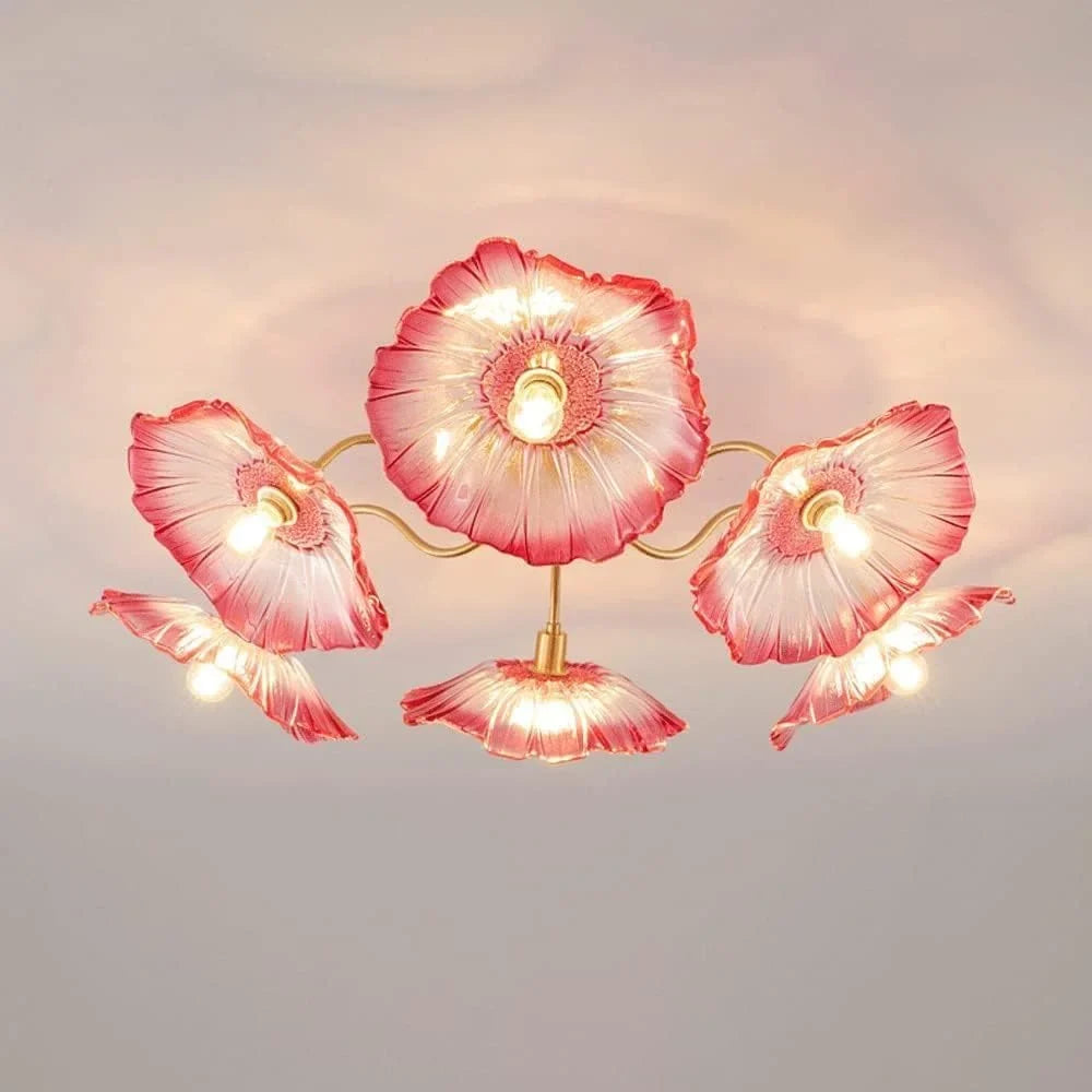 Nivara Lotus Leaf Glass Ceiling Light | Vintage Pastoral Flush Mount