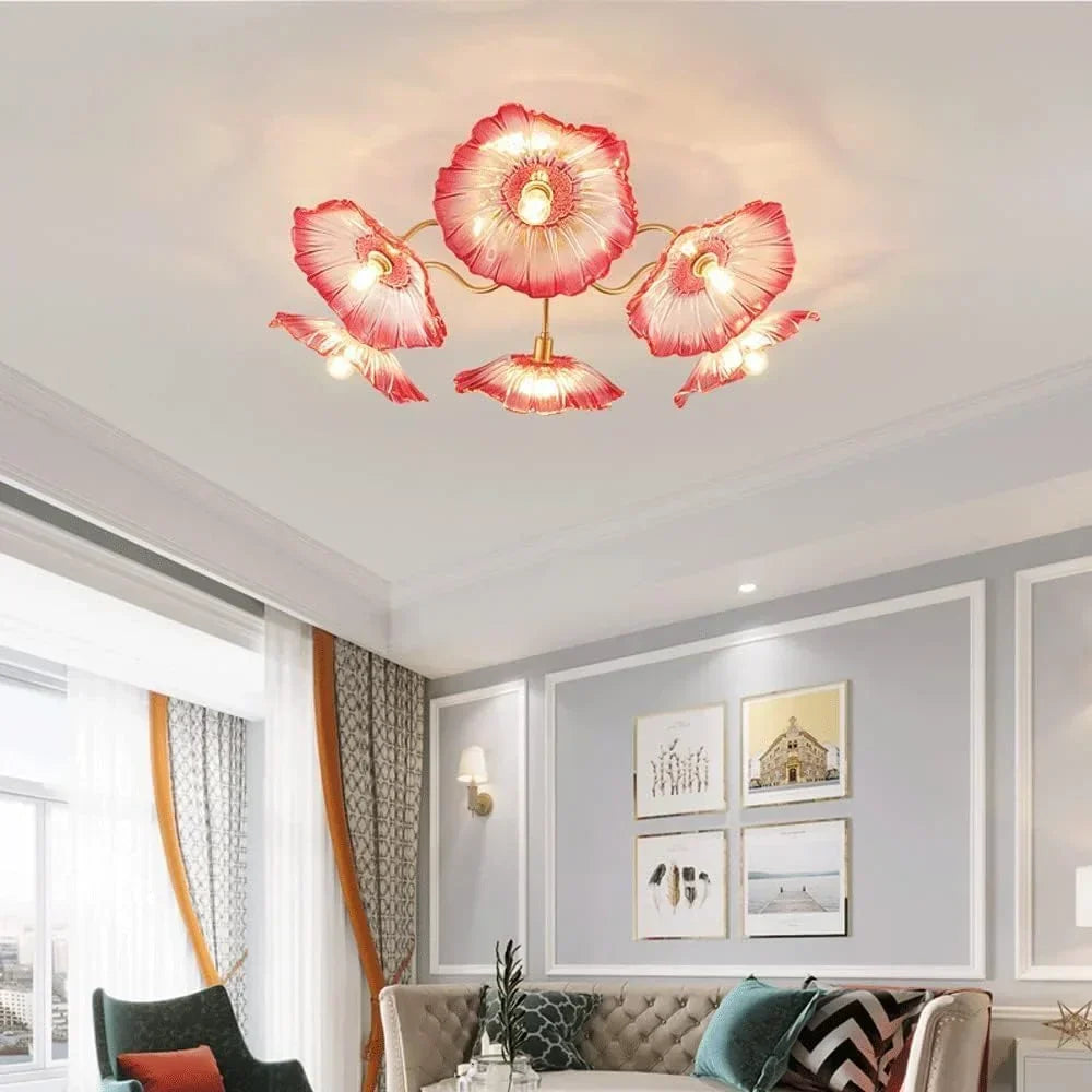 Nivara Lotus Leaf Glass Ceiling Light | Vintage Pastoral Flush Mount