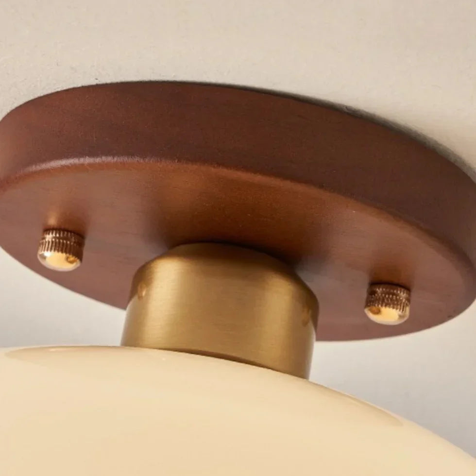 Violetta French Bauhaus Glass Ceiling Lamp | Walnut Wood Mid-Century Light