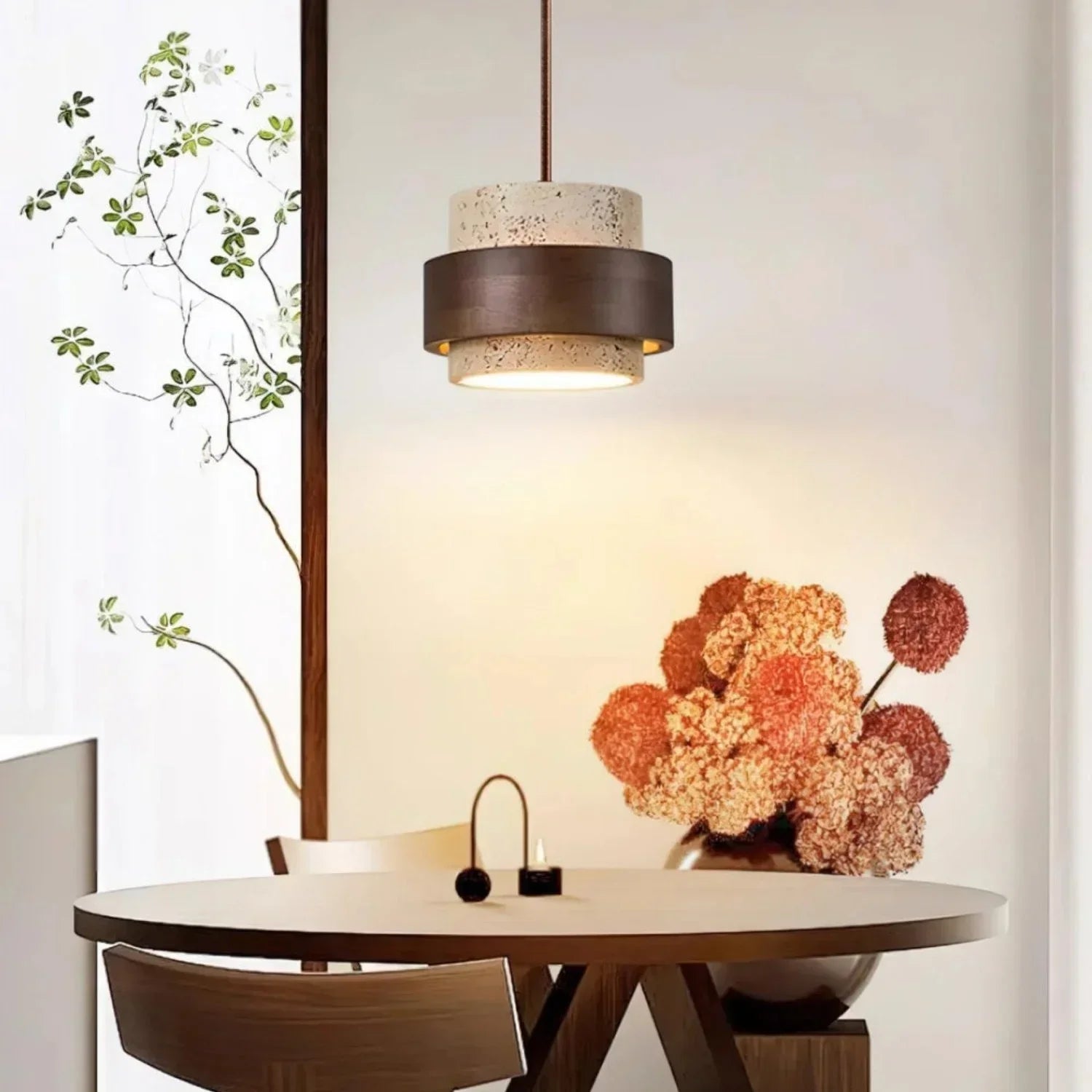 Orvina Travertine Pendant Light - Japandi Wabi-Sabi Stone Kitchen Island Lamp