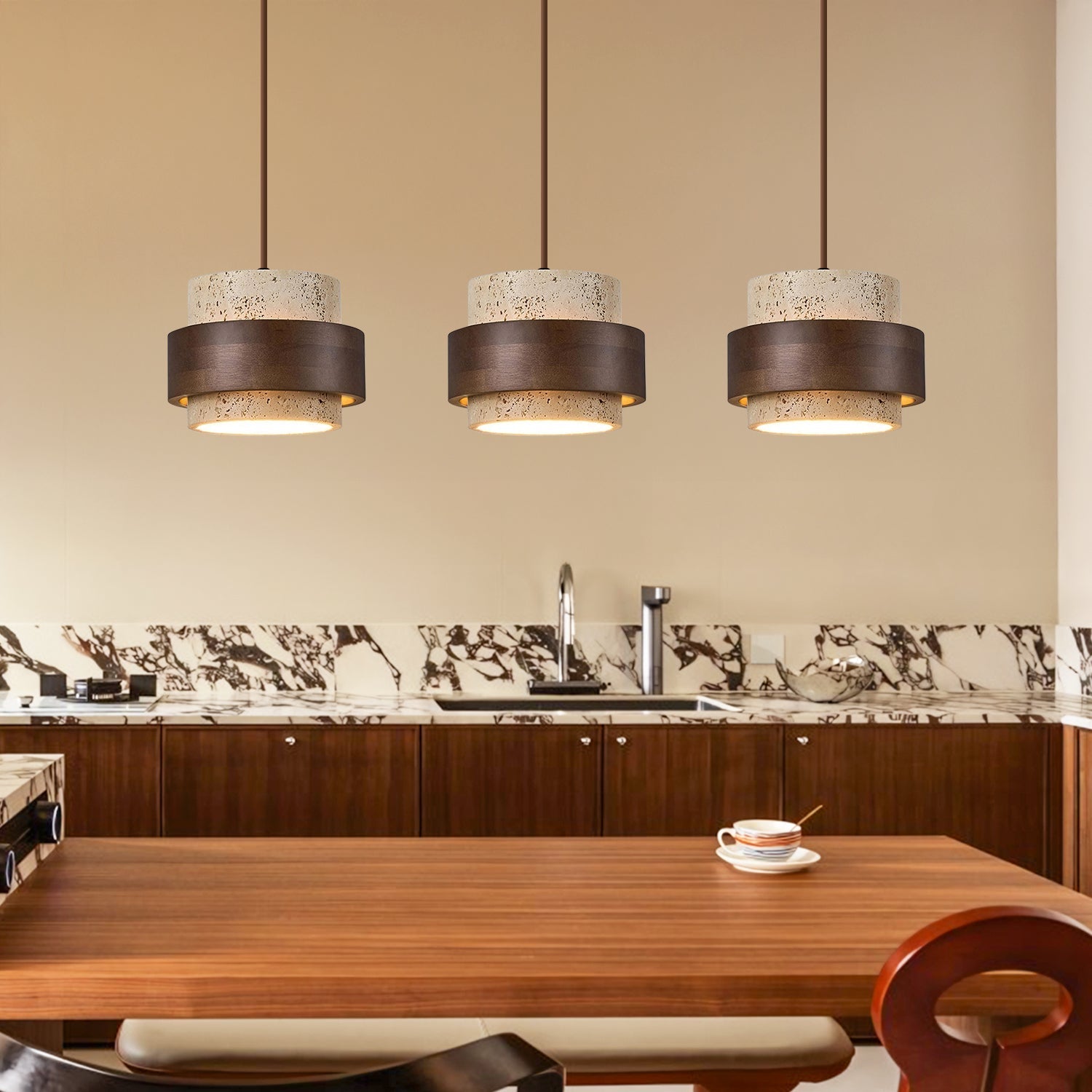 Orvina Travertine Pendant Light - Japandi Wabi-Sabi Stone Kitchen Island Lamp
