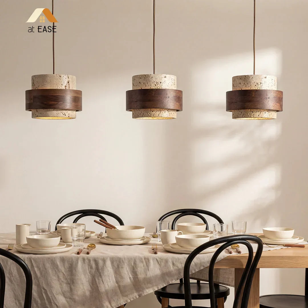 Orvina Travertine Pendant Light - Japandi Wabi-Sabi Stone Kitchen Island Lamp