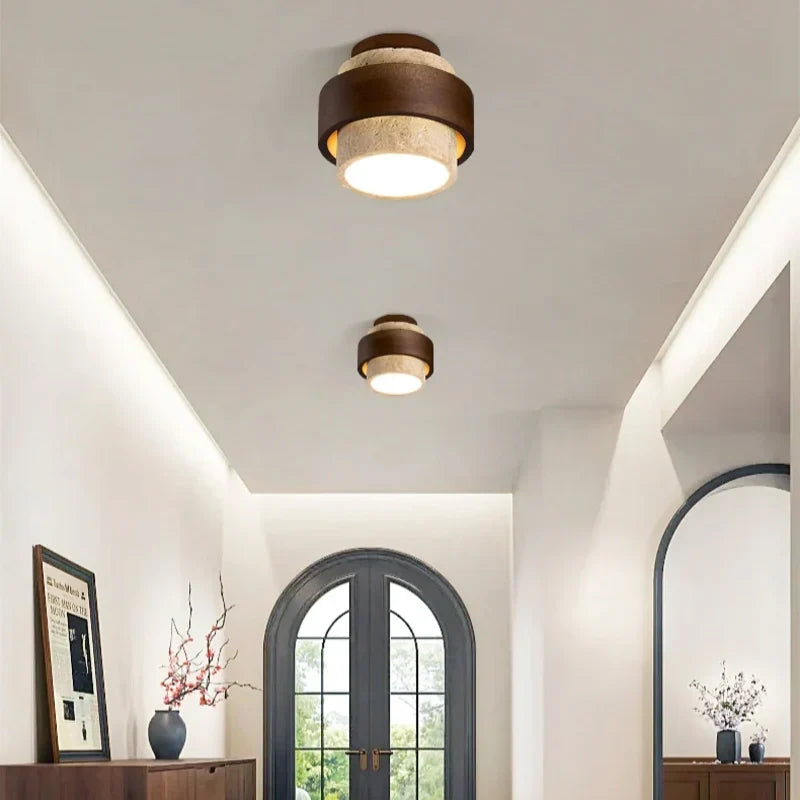 Owen Travertine Wabi-Sabi Ceiling Light - Handcrafted Minimalist Flush Mount