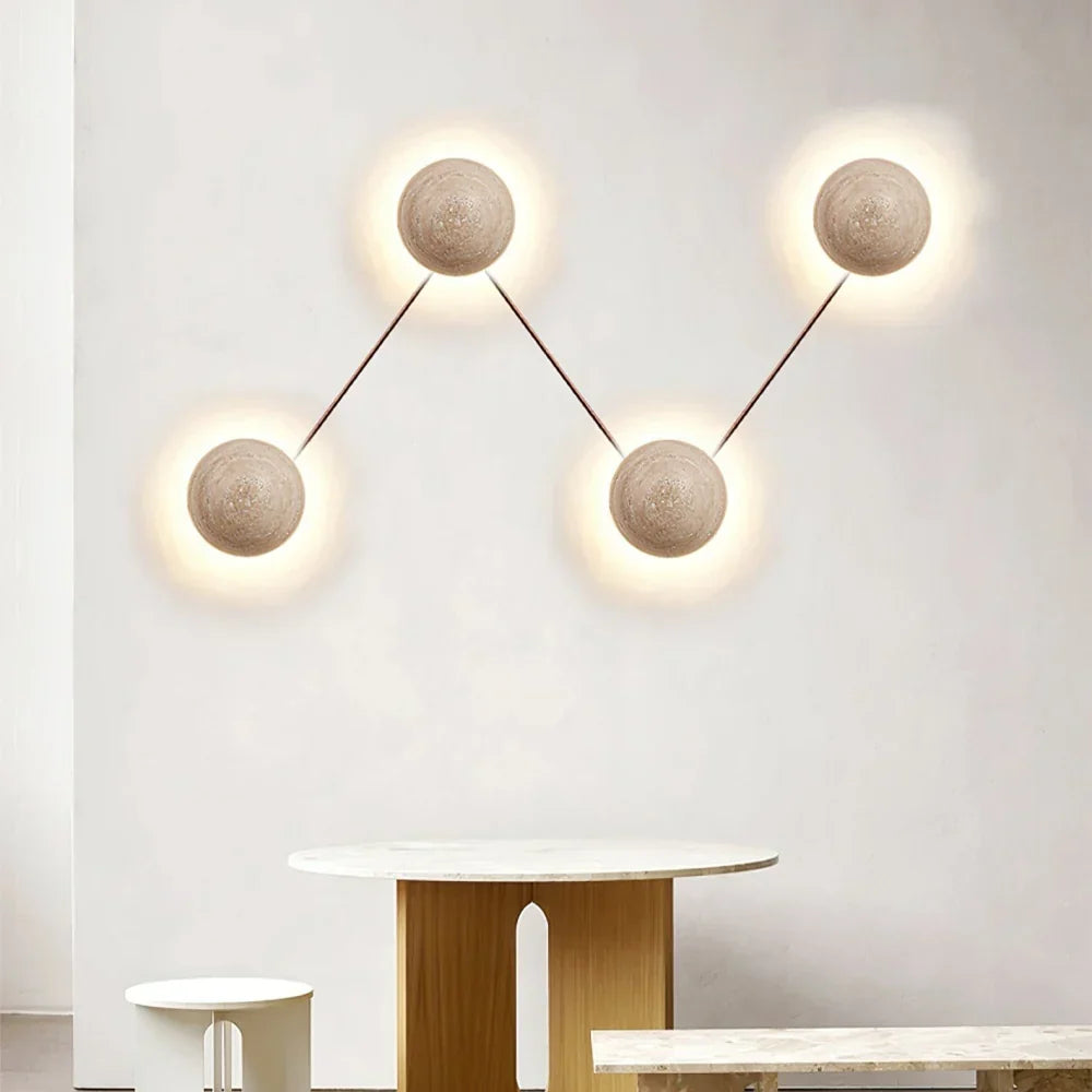 Ralvion Nordic Travertine Round Wall Light - Natural Stone Minimalist Sconce
