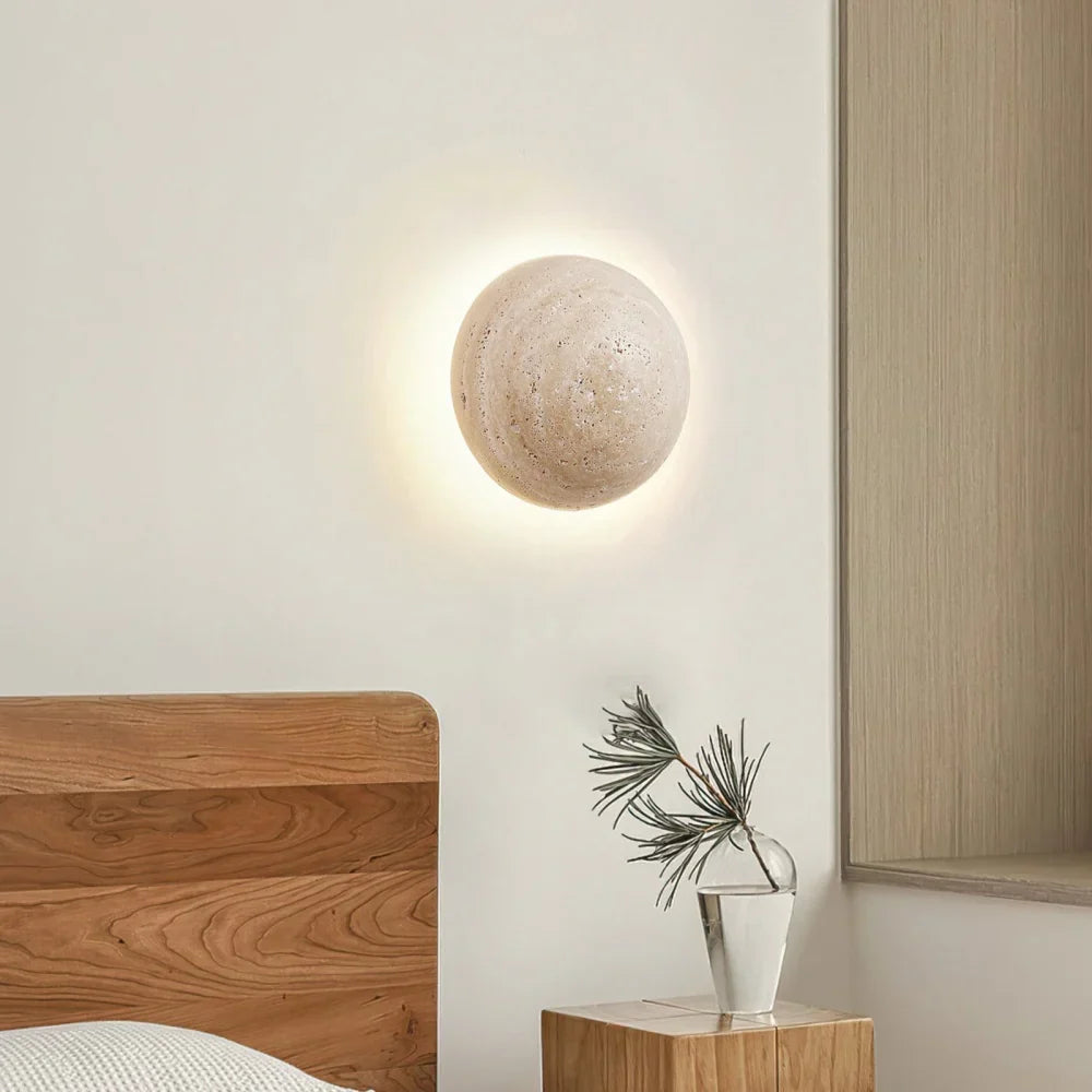 Ralvion Nordic Travertine Round Wall Light - Natural Stone Minimalist Sconce