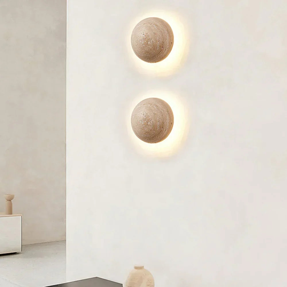 Ralvion Nordic Travertine Round Wall Light - Natural Stone Minimalist Sconce