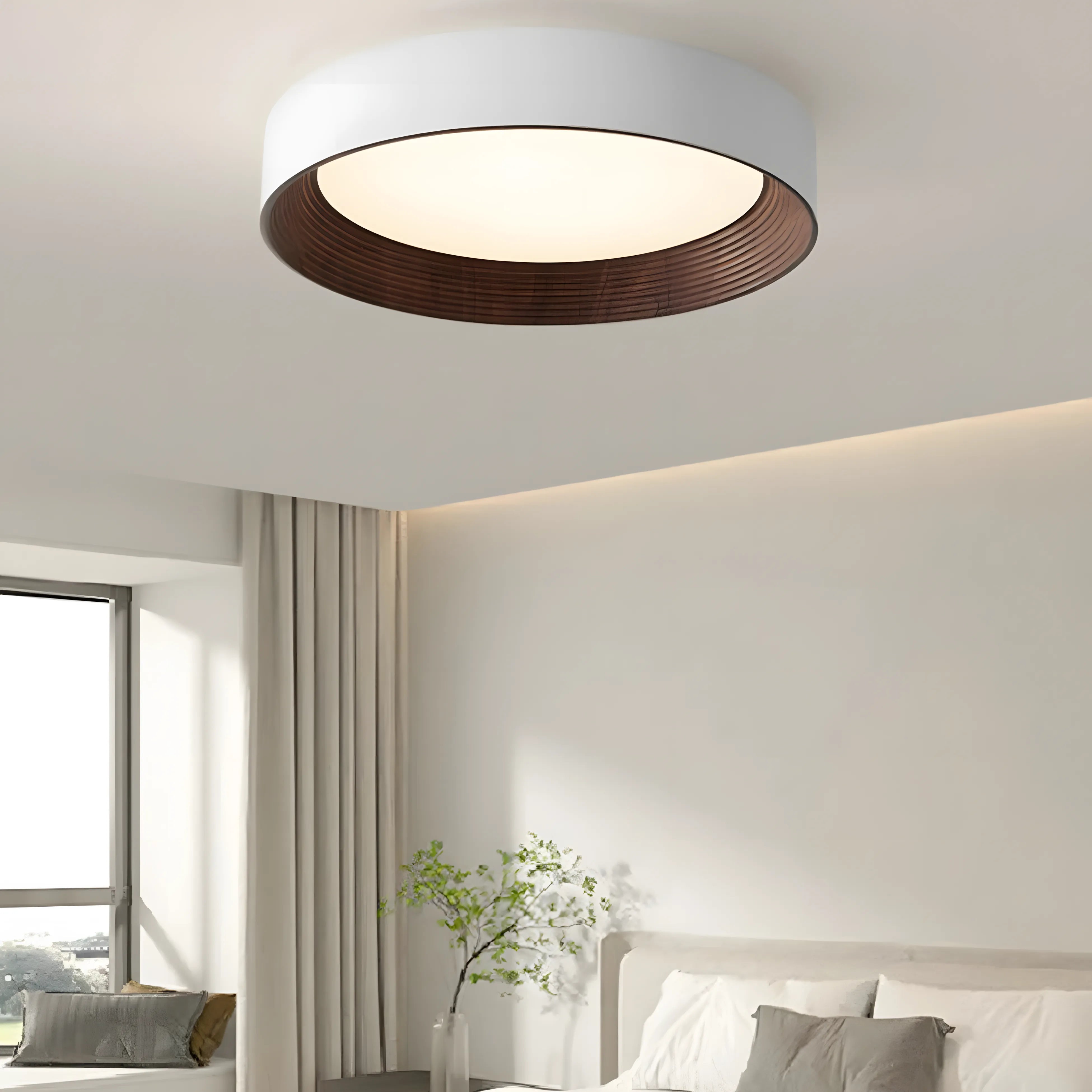 Ronan Minimalist Round LED Flush Mount Ceiling Light | Modern Wood Finish
