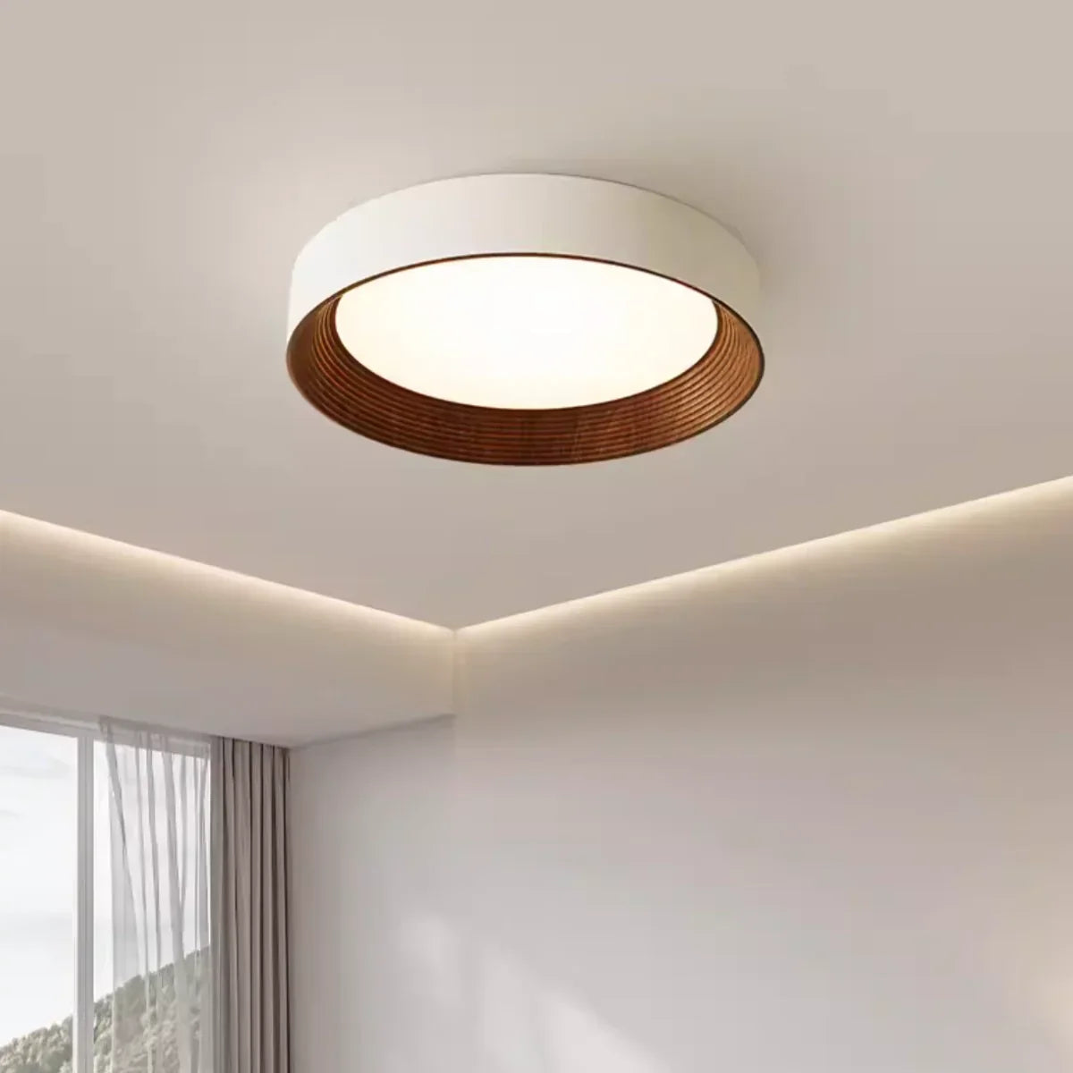 Ronan Minimalist Round LED Flush Mount Ceiling Light | Modern Wood Finish