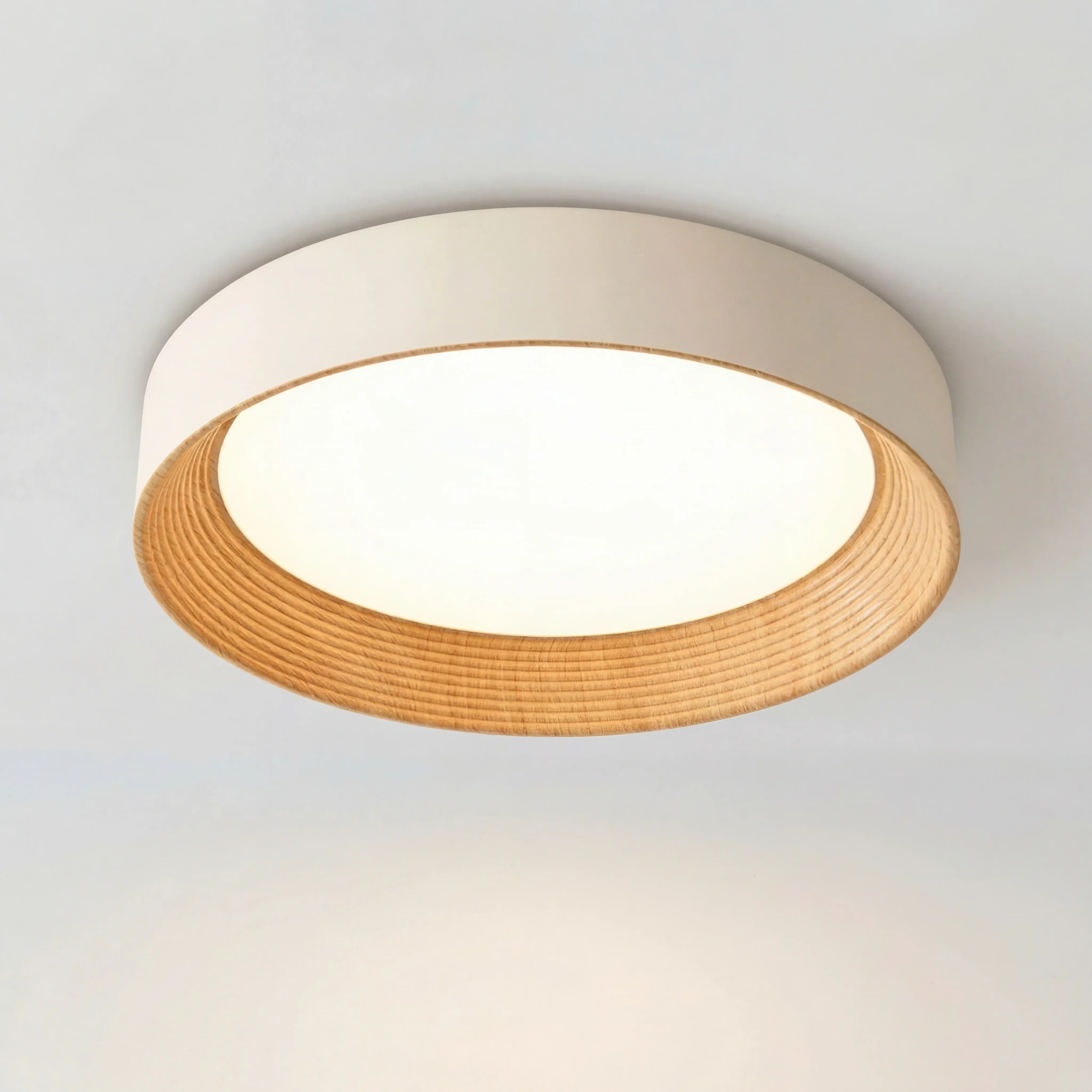 Ronan Minimalist Round LED Flush Mount Ceiling Light | Modern Wood Finish