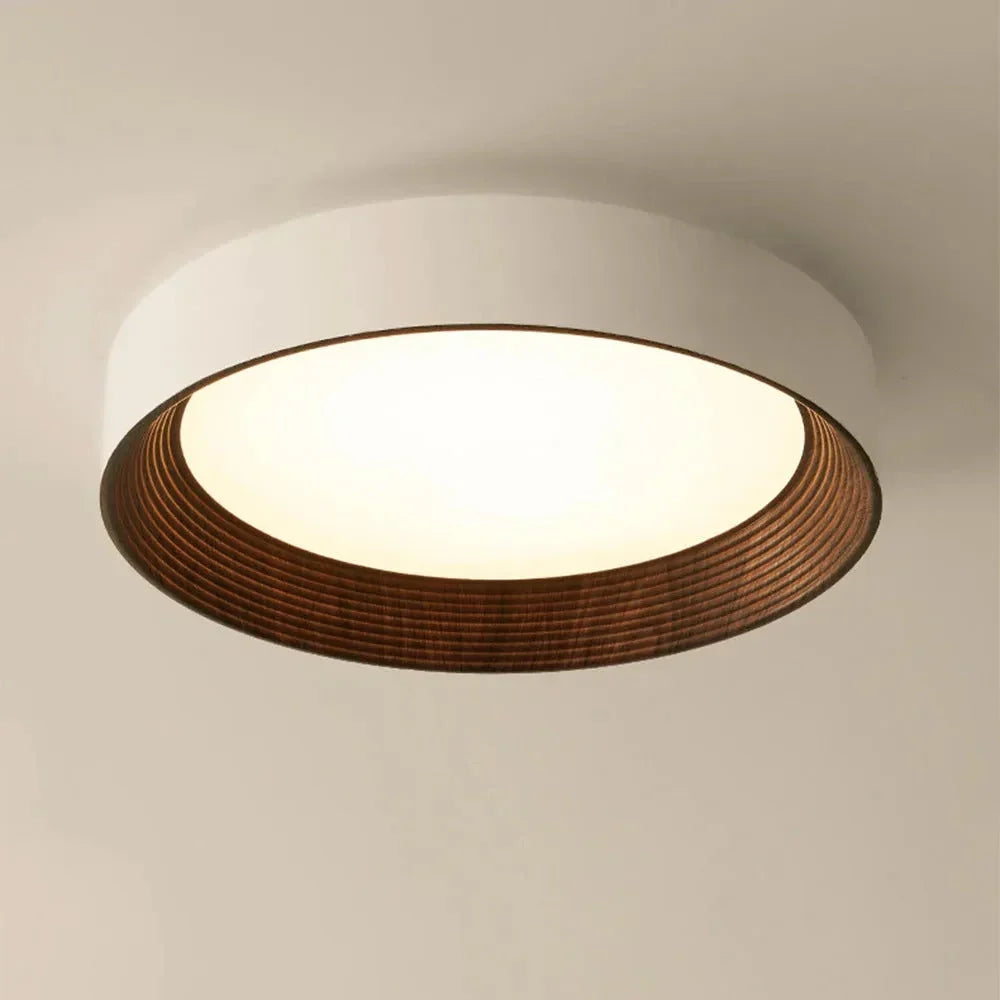 Ronan Minimalist Round LED Flush Mount Ceiling Light | Modern Wood Finish