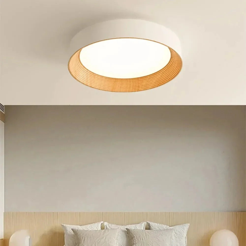 Ronan Minimalist Round LED Flush Mount Ceiling Light | Modern Wood Finish