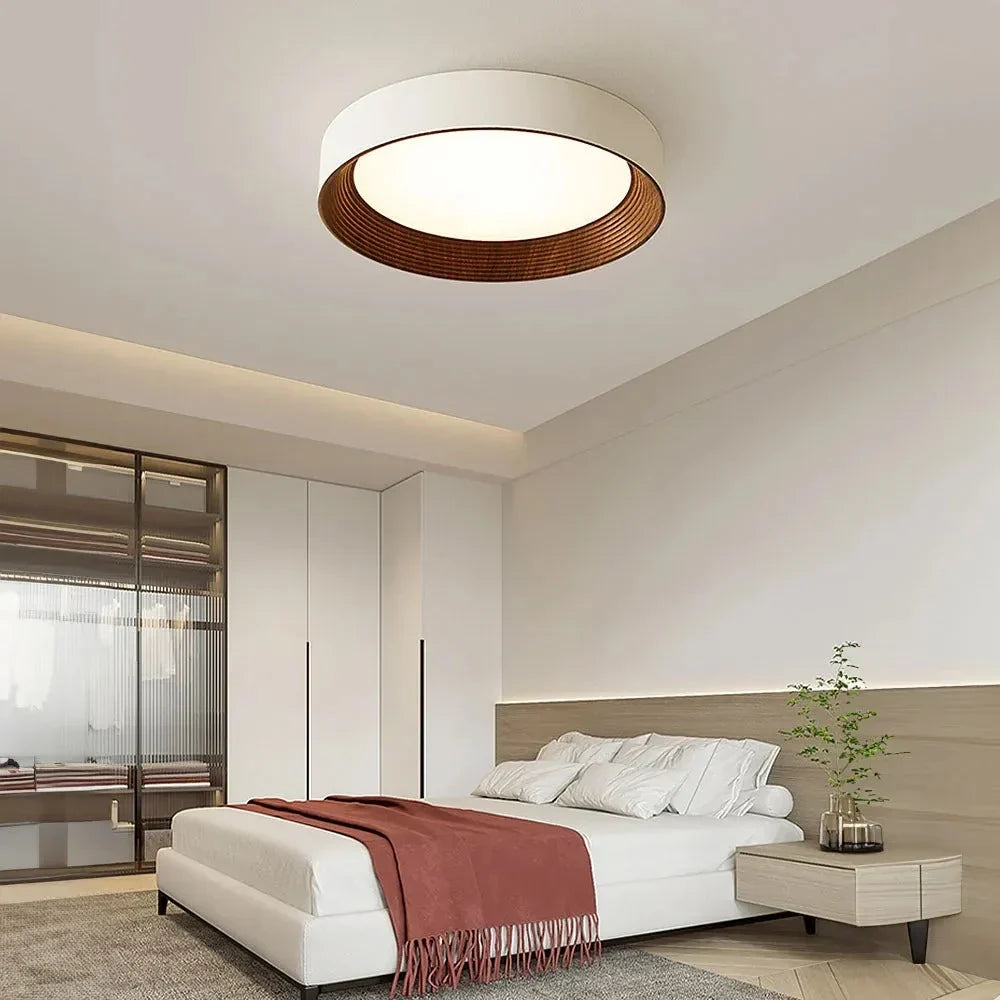 Ronan Minimalist Round LED Flush Mount Ceiling Light | Modern Wood Finish