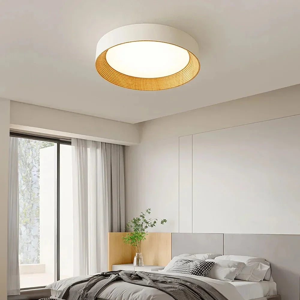 Ronan Minimalist Round LED Flush Mount Ceiling Light | Modern Wood Finish