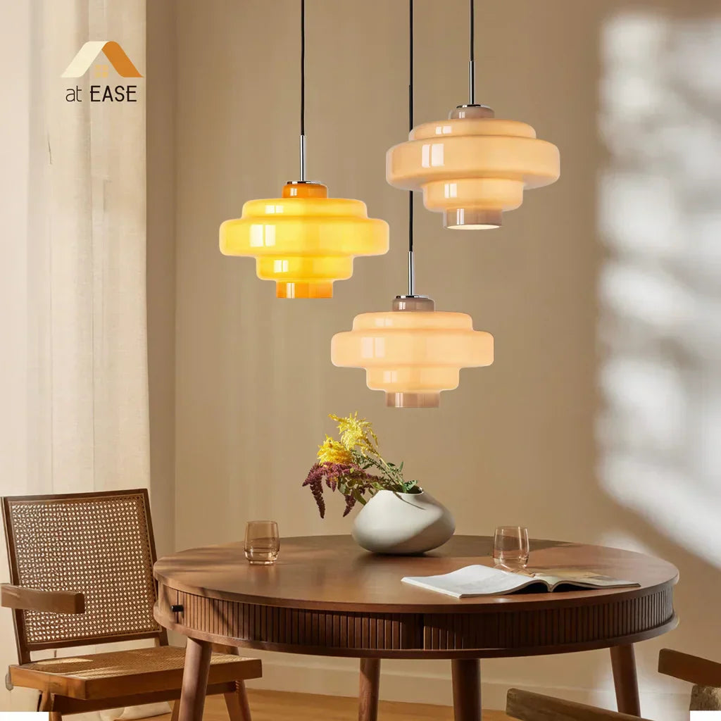 Valenra Macaron Orange Glass Pendant Light | Mid-Century Tiered Lamp