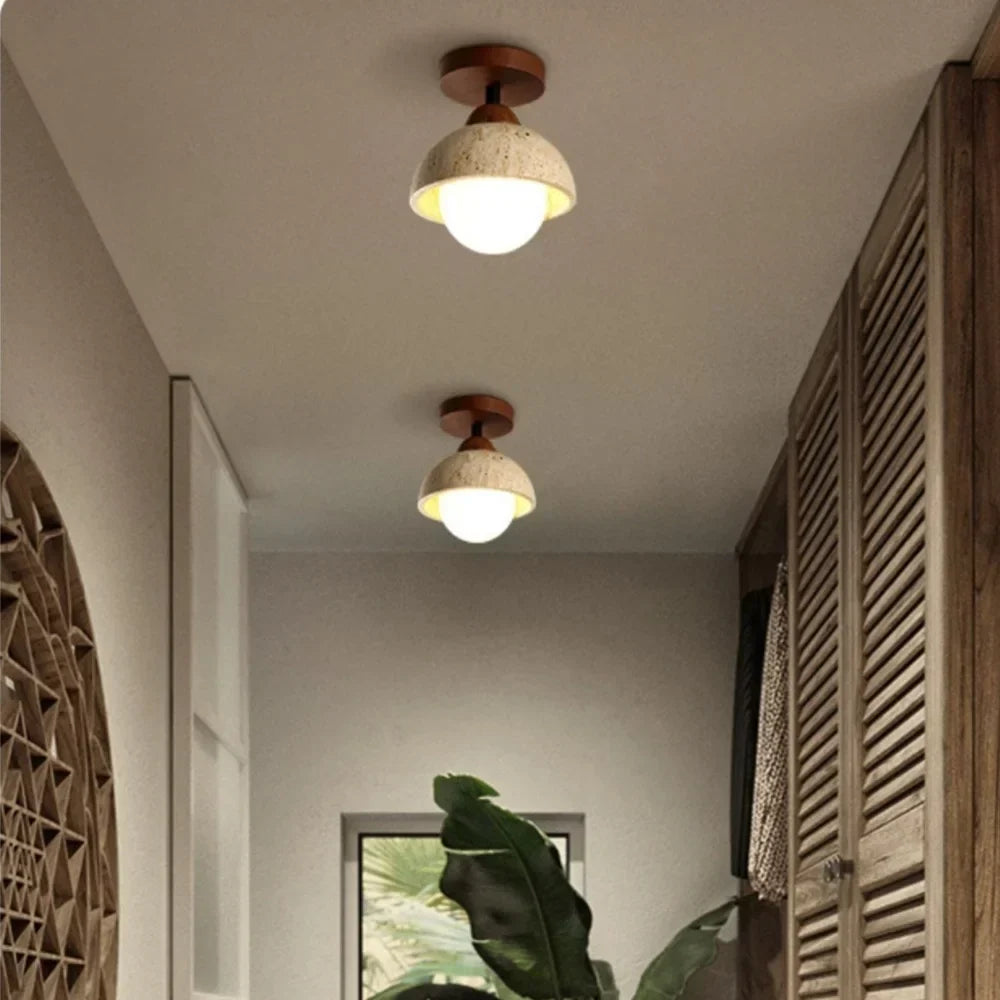 Velian Japandi Travertine Bud Pendant Light - Natural Stone Ceiling Lamp