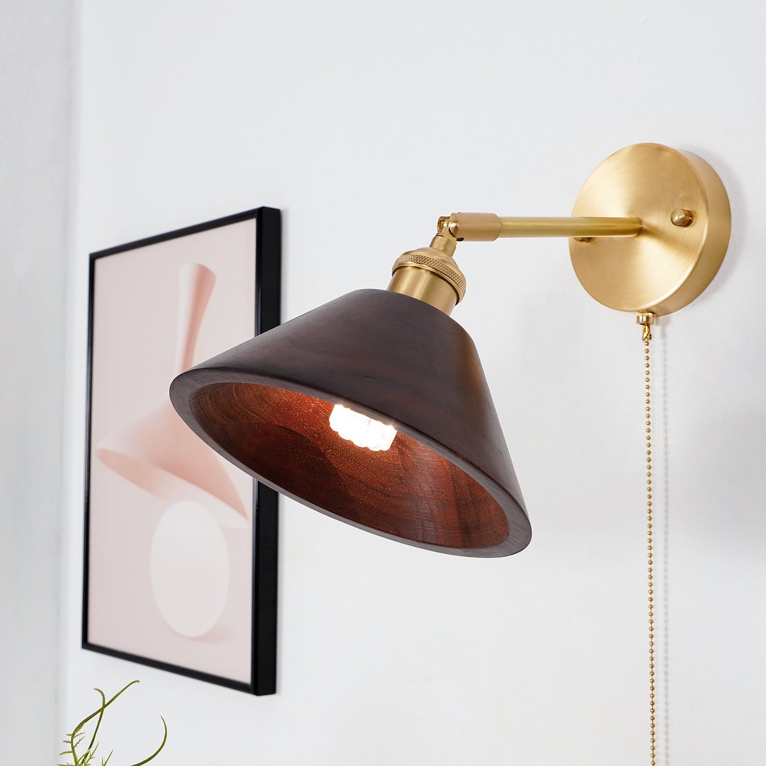 Vintage Wood Plug In Wall Lamp