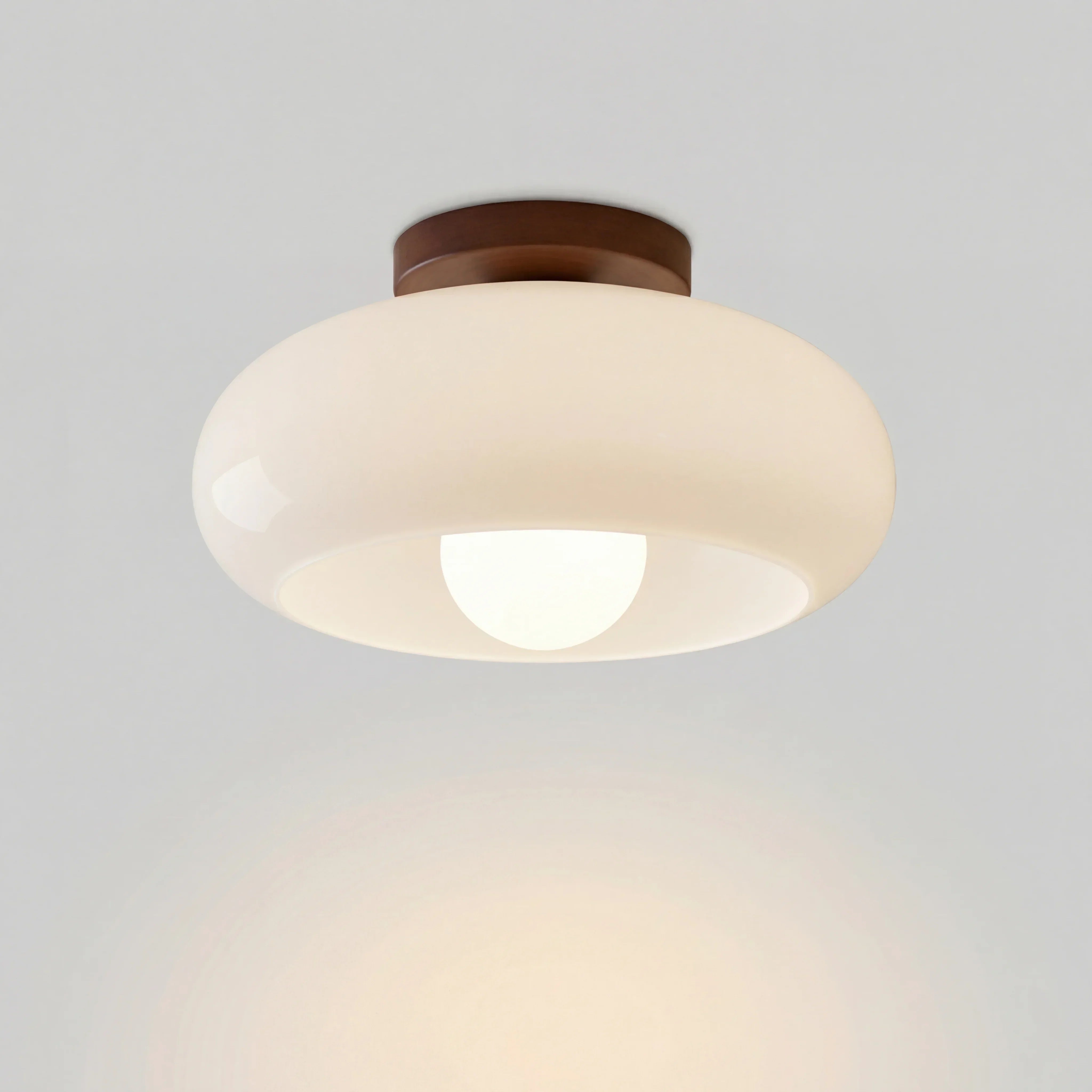 Violetta French Bauhaus Glass Ceiling Lamp | Walnut Wood Mid-Century Light
