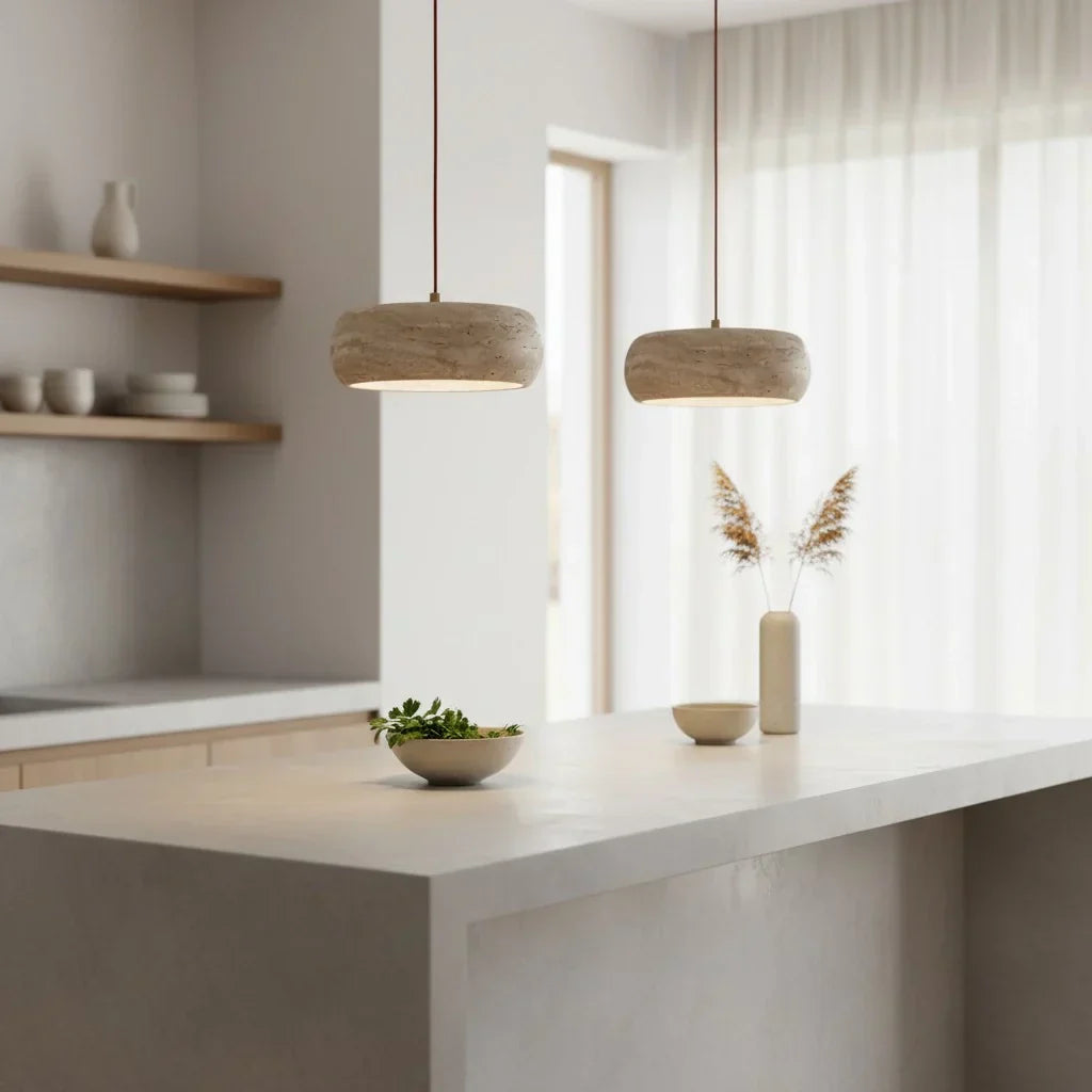 Yannick Wabi Sabi Travertine Pendant Light | Natural Stone Dining Lamp