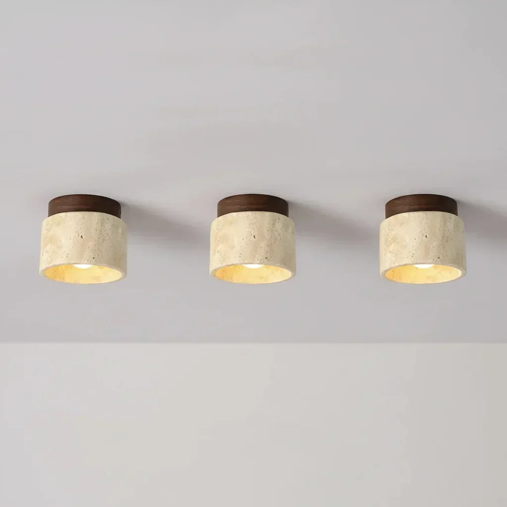 Yetvee Wabi-Sabi Travertine & Wood Ceiling Lamp | Minimalist Lighting