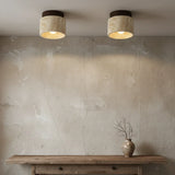 Yetvee Wabi-Sabi Travertine & Wood Ceiling Lamp | Minimalist Lighting