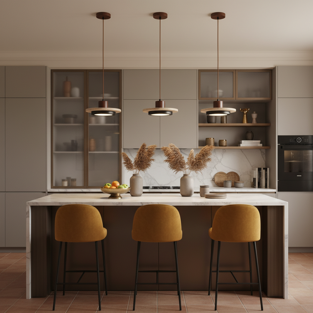 Zola Natural Travertine Pendant Light - Retro Wabi-Sabi LED Ceiling Lamp