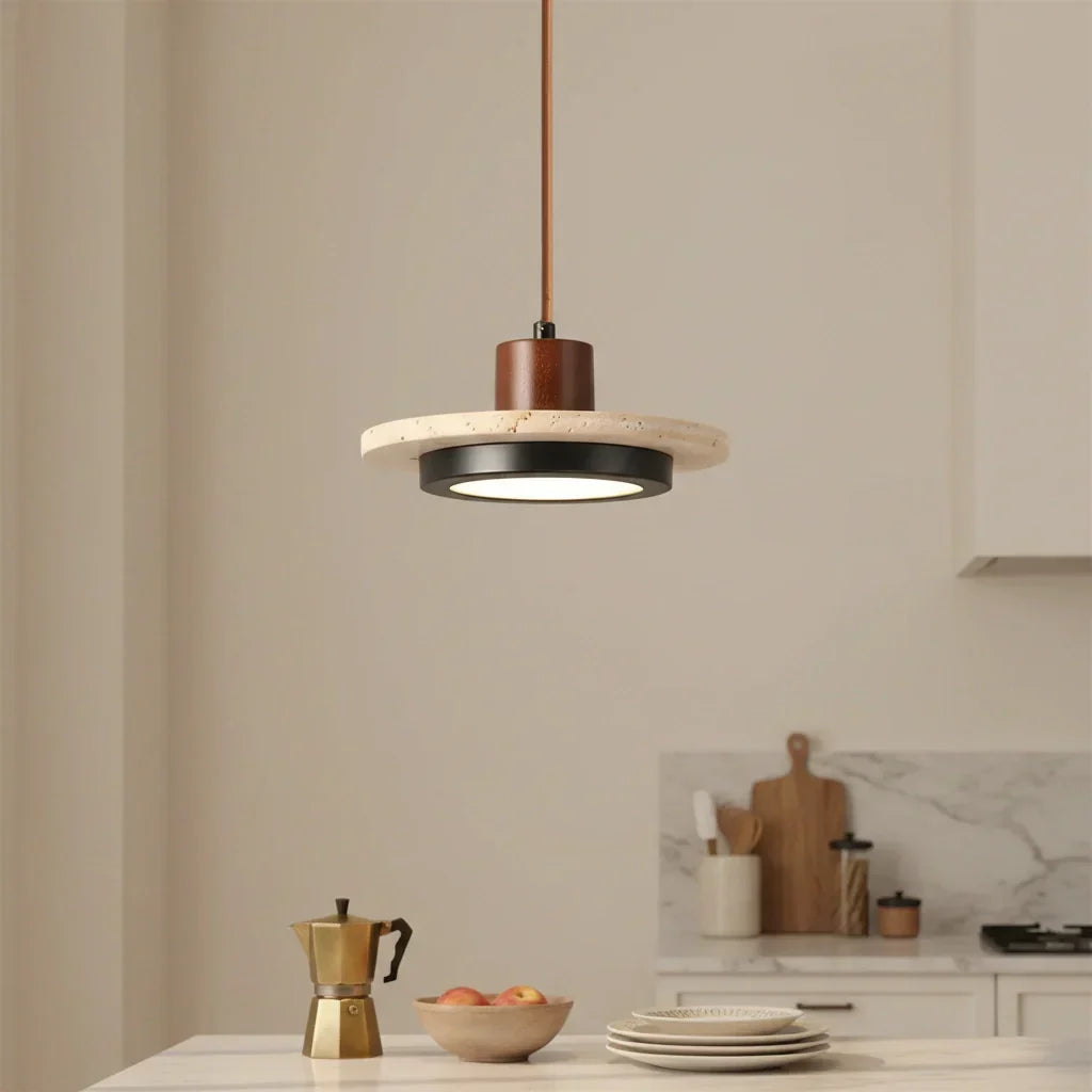 Zola Natural Travertine Pendant Light - Retro Wabi-Sabi LED Ceiling Lamp