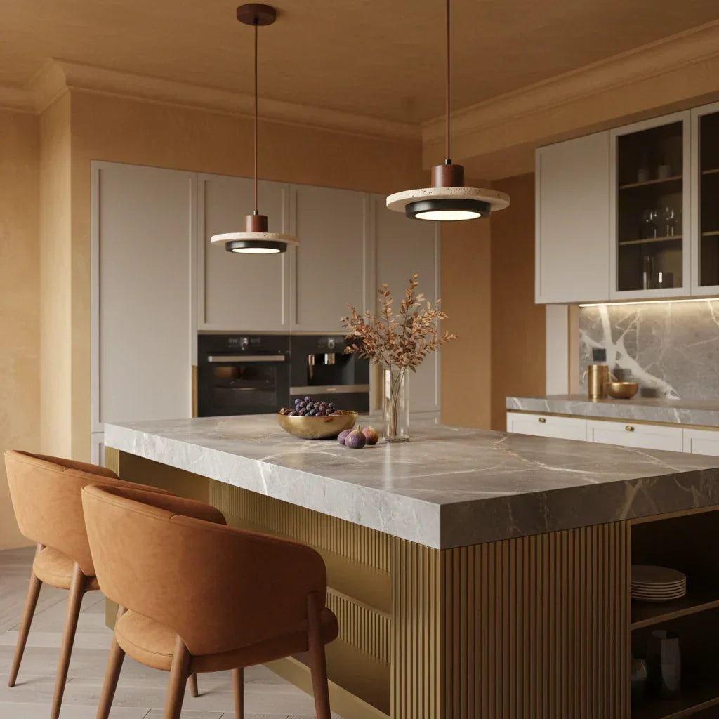 Zola Natural Travertine Pendant Light - Retro Wabi-Sabi LED Ceiling Lamp