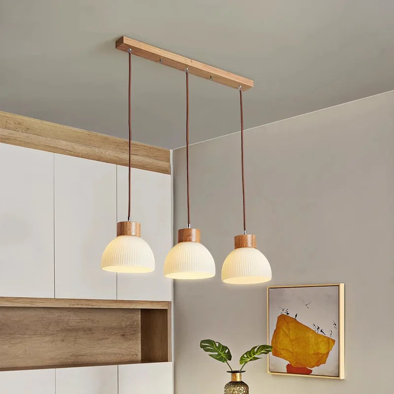 Bragi 3-Light White Ribbed Glass Pendant Lamp | Modern Dining Room Light