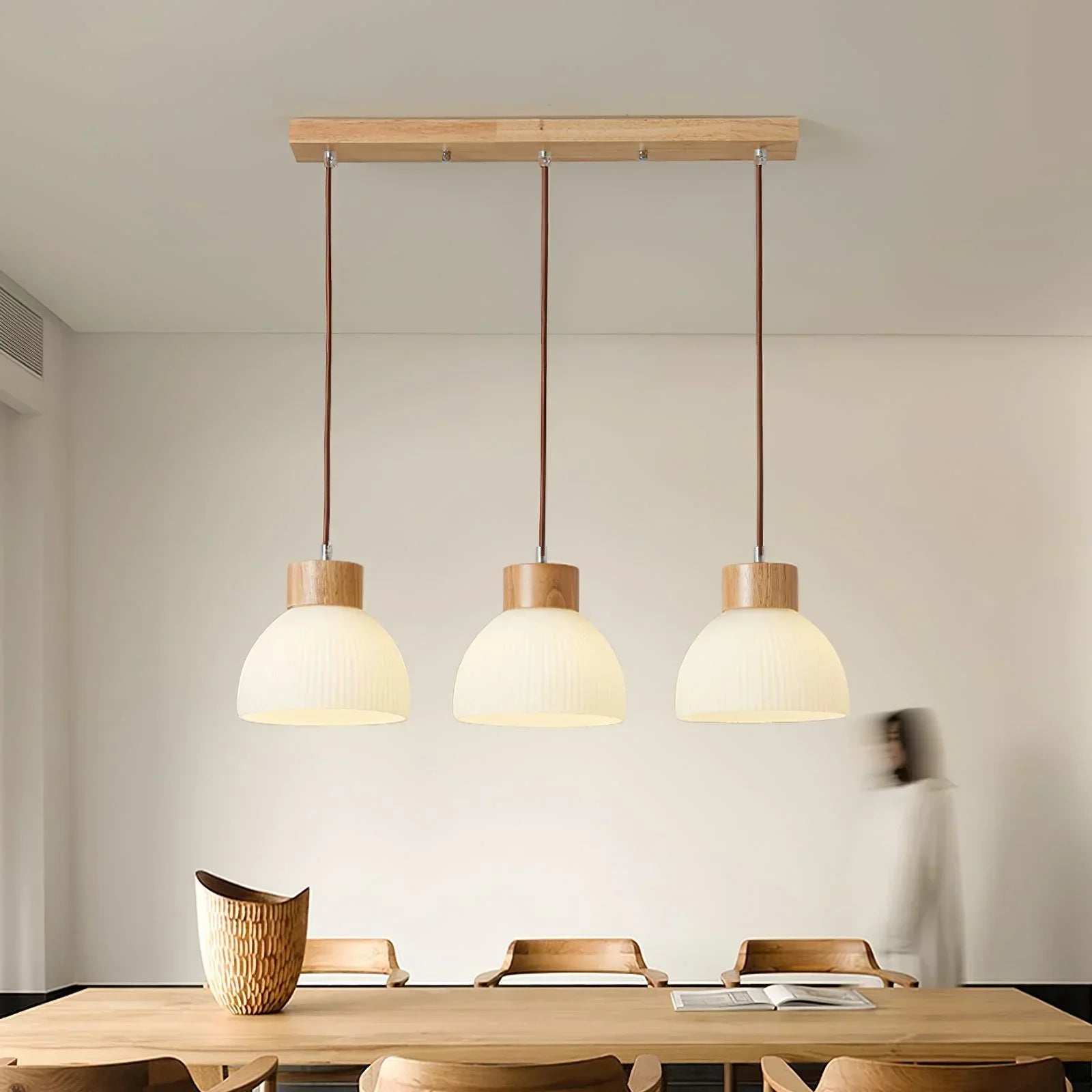 Bragi 3-Light White Ribbed Glass Pendant Lamp | Modern Dining Room Light
