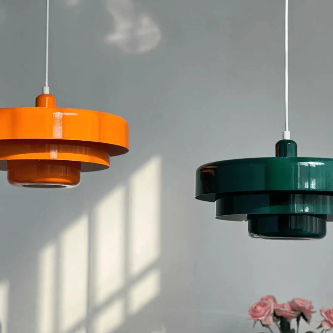 Vintage Layered Shade Pendant Light, Orange Retro Hanging Lamp for Kitchen Island & Seating Area
