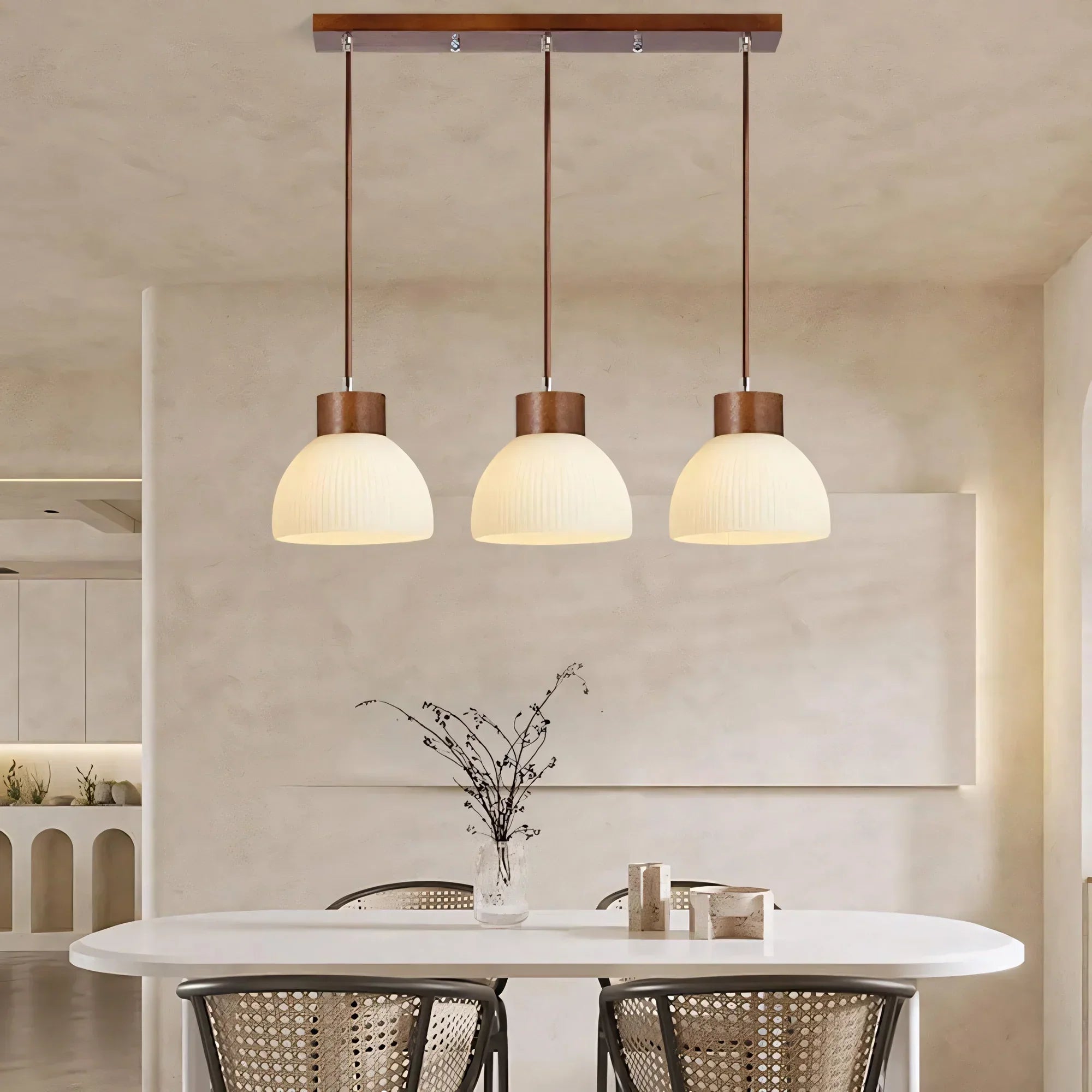 Bragi 3-Light White Ribbed Glass Pendant Lamp | Modern Dining Room Light