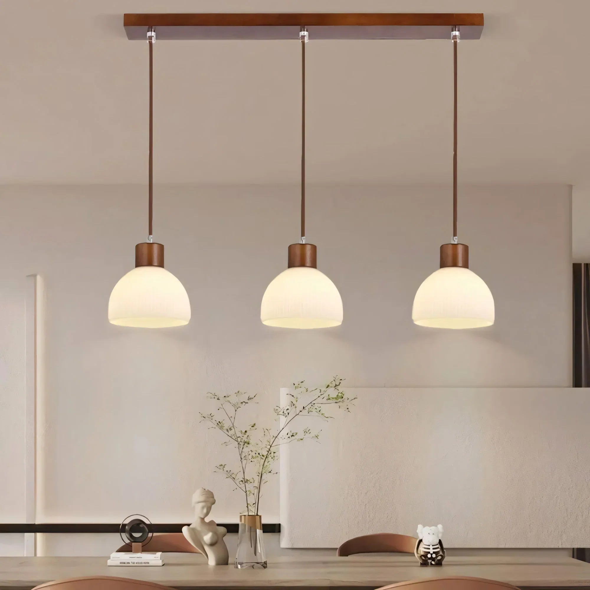 Bragi 3-Light White Ribbed Glass Pendant Lamp | Modern Dining Room Light