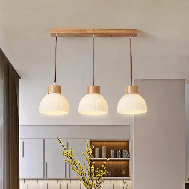 Bragi 3-Light White Ribbed Glass Pendant Lamp | Modern Dining Room Light
