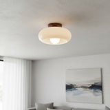 Violetta French Bauhaus Glass Ceiling Lamp | Walnut Wood Mid-Century Light