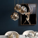 Irregular Lava Texture Glass Shade Copper Simple Post Modern Chandelier