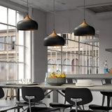 Dome Pendant Light With Wood Detail Modern 1 Light Island Fixture