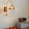 1 Head Vintage Brass Wall Light Glass Shade High Arm Wall Lamp