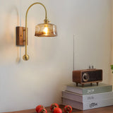 1 Head Vintage Brass Wall Light Glass Shade High Arm Wall Lamp